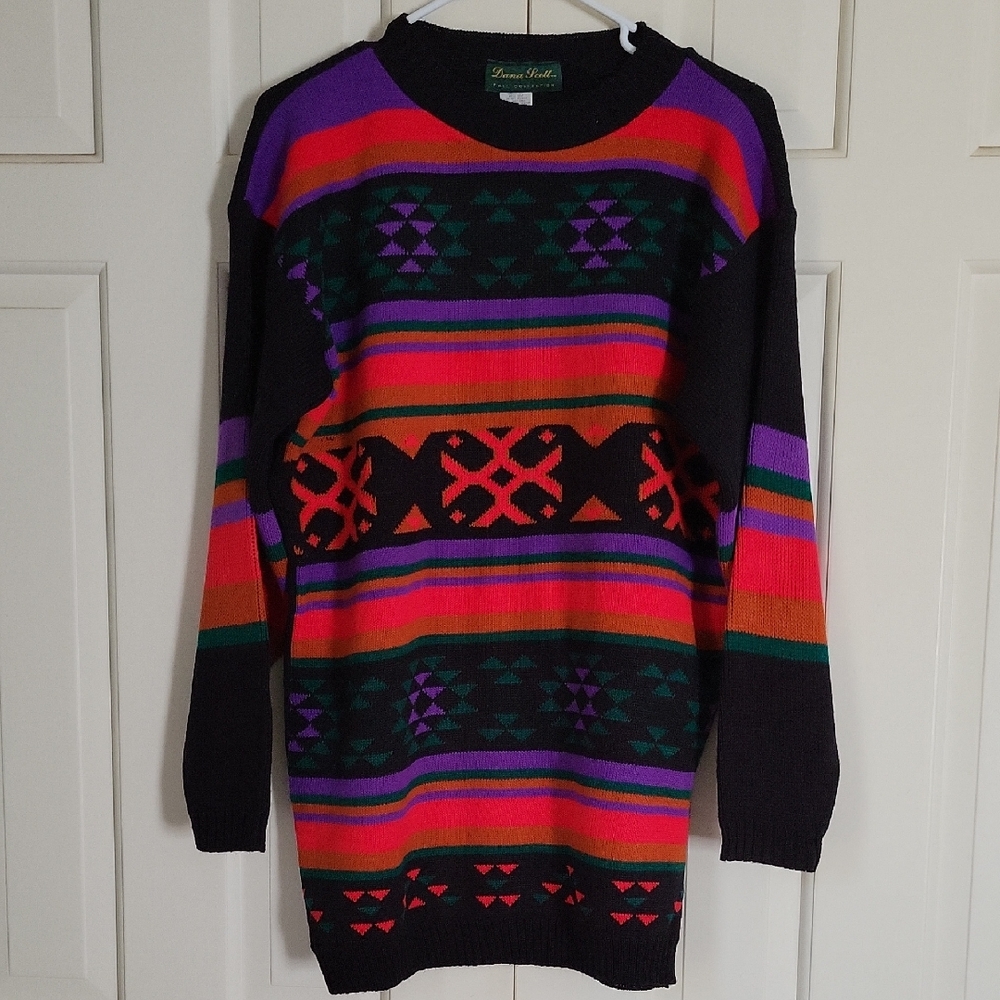 Vintage Dana Scott Mockneck Tunic Sweater Acrylic Sz Large Petite